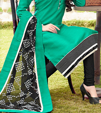Adorable Green Chanderi Cotton Silk Designer Salwar kameez