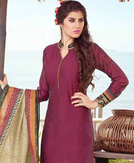 Adorable Maroon Chanderi Cotton Silk Designer Salwar kameez