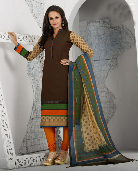 Brown Color Cotton Silk Salwar Kameez