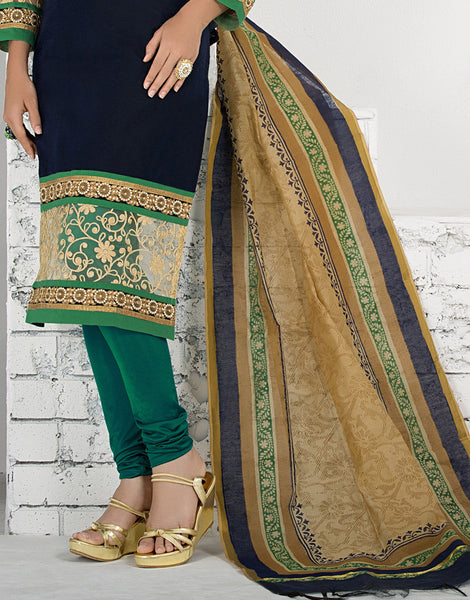Blue And Beige Color Cotton Silk Salwar Kameez