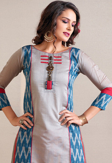 Silver Grey And Blue Readymade Salwar Suit