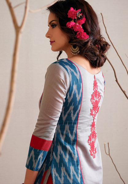 Silver Grey And Blue Readymade Salwar Suit