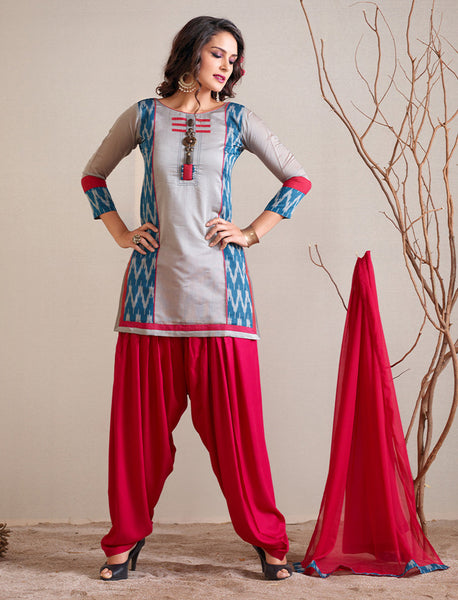 Silver Grey And Blue Readymade Salwar Suit