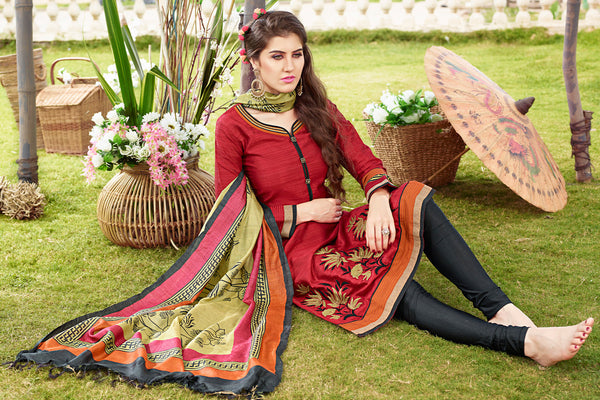 Adorable Orange Chanderi Cotton Silk Designer Salwar kameez