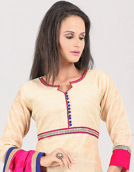 Cream Color Chanderi Cotton Silk Salwar Kameez