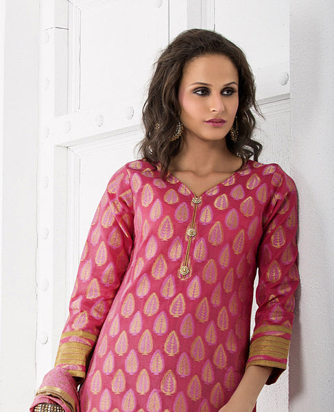 Pink Colored Chanderi Silk Salwar Kameez