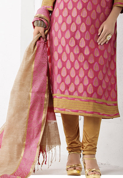 Pink Colored Chanderi Silk Salwar Kameez