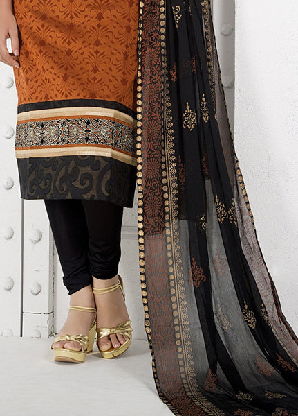Trendy Brown And Black Chanderi Cotton Silk Salwar Kameez