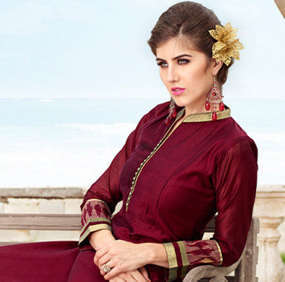 Adorable Maroon Chanderi Cotton Silk Designer Salwar kameez