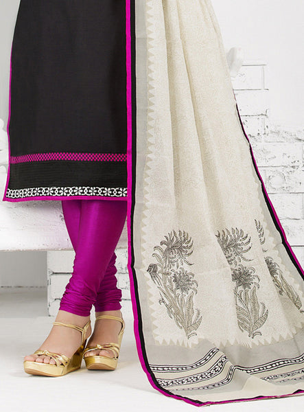 Black And Pink Color Chanderi Cotton Silk Salwar Kameez