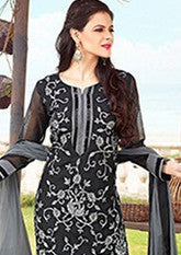 Adorable Grey And Black Chanderi Cotton Silk Designer Salwar kameez