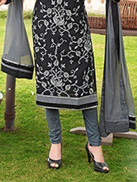 Adorable Grey And Black Chanderi Cotton Silk Designer Salwar kameez