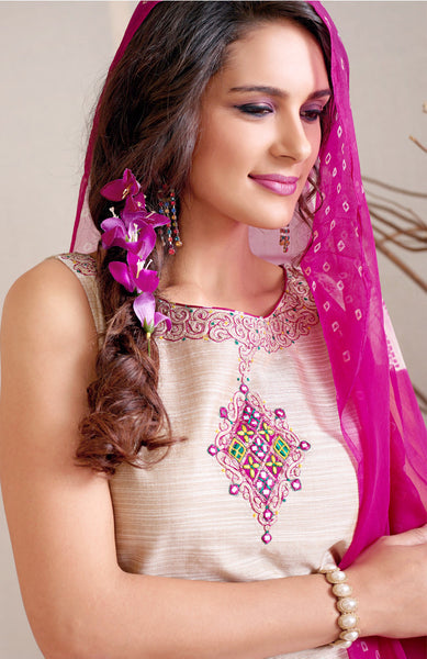 Beige Readymade Salwar Suit