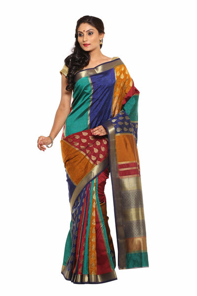 zari-traditional-manipuri-wedding-pink-and-blueplain-silk-cotton-saree Rajshri Fashions