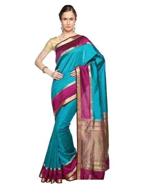 womens-wardrobe-traditional-manipuri-wedding-blue-plain-silk-cotton-saree Rajshri Fashions