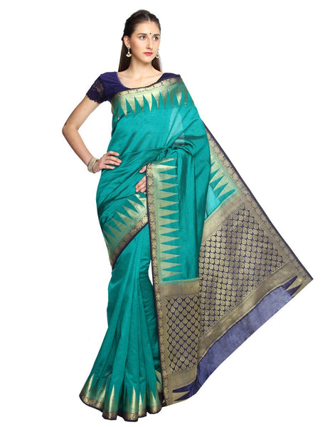 zari-traditional-manipuri-wedding-green-plain-silk-cotton-saree Rajshri Fashions