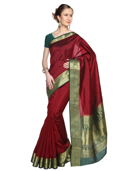 zari-traditional-manipuri-wedding-maroon-plain-silk-cotton-saree Rajshri Fashions