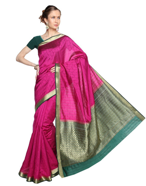 stylsih-traditional-manipuri-wedding-pink-plain-silk-cotton-saree Rajshri Fashions