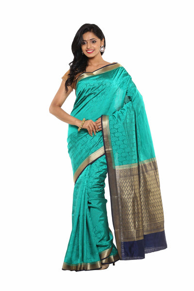 striking-powerful-look-paithani-silk-green-applique-work-resham_embroidery-wedding-ethnic-sarees Rajshri Fashions