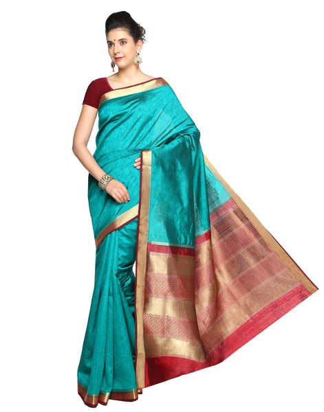 zari-traditional-manipuri-wedding-blue-and-redplain-silk-cotton-saree Rajshri Fashions