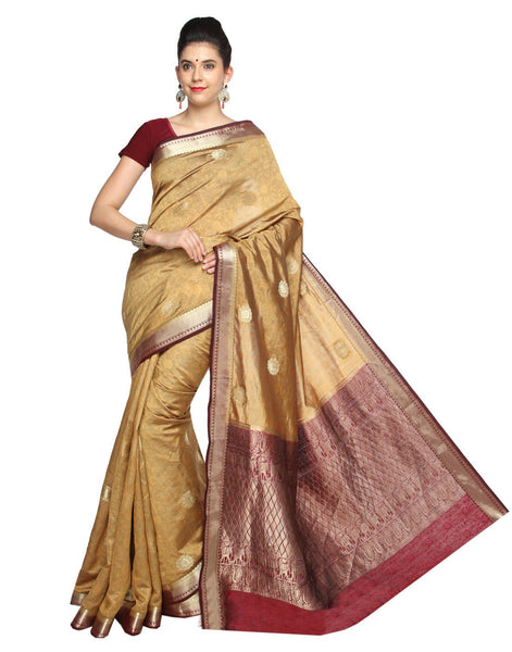 zari-traditional-manipuri-wedding-beige-and-redplain-silk-cotton-saree Rajshri Fashions