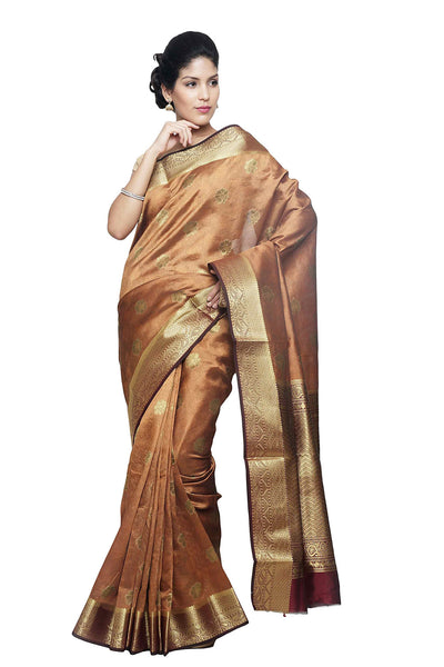 striking-powerful-look-paithani-silk-brown-applique-work-resham_embroidery-wedding-ethnic-sarees Rajshri Fashions