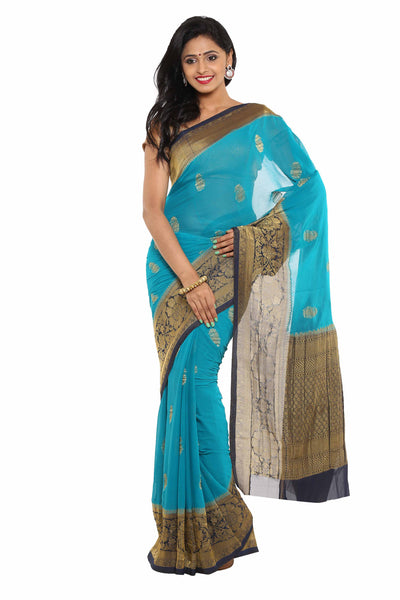 Art Silk Fabulous South Look Wedding Light Blue Fashinable Trendy Classic Saree - RAJSHRIFASHIONS