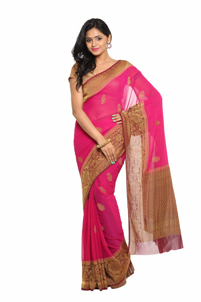 Art Silk Fabulous South Look Wedding Pink Fashinable Trendy Classic Saree - RAJSHRIFASHIONS