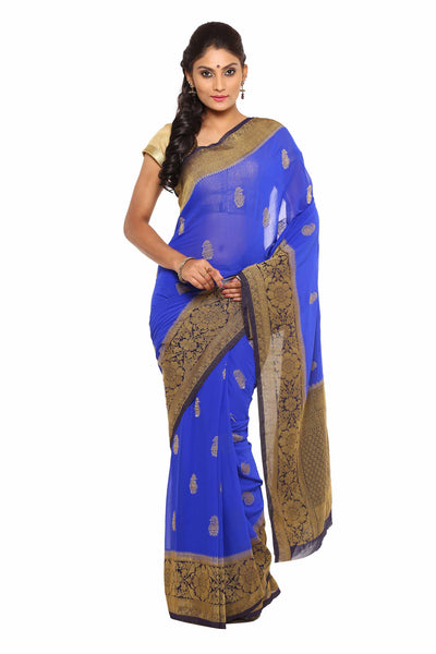 Art Silk Fabulous South Look Wedding Dark Blue Fashinable Trendy Classic Saree - RAJSHRIFASHIONS