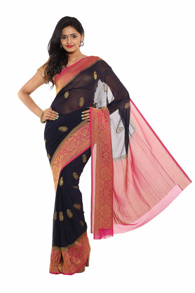 Art Silk Fabulous South Look Wedding Black Fashinable Trendy Classic Saree - RAJSHRIFASHIONS