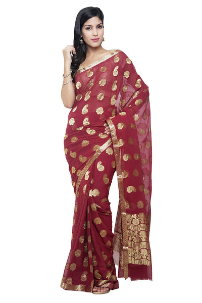 graceful-charming-chiffon-marroon-applique-work-resham_embroidery-festive-ethnic-sarees Rajshri Fashions