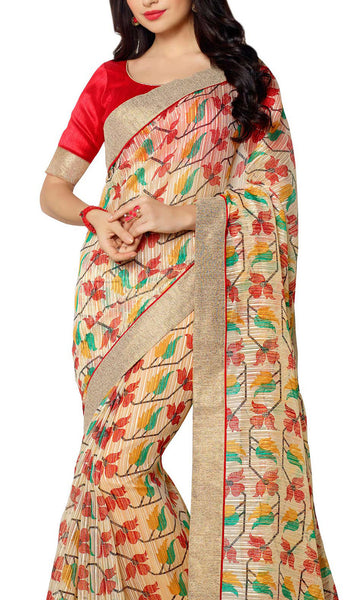 Saptrangi Digital Printed Organic Linen Latest Trend Yellow and Orange Saree