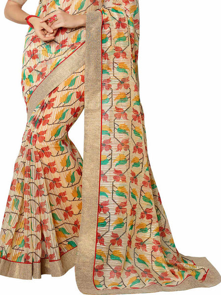 Saptrangi Digital Printed Organic Linen Latest Trend Yellow and Orange Saree
