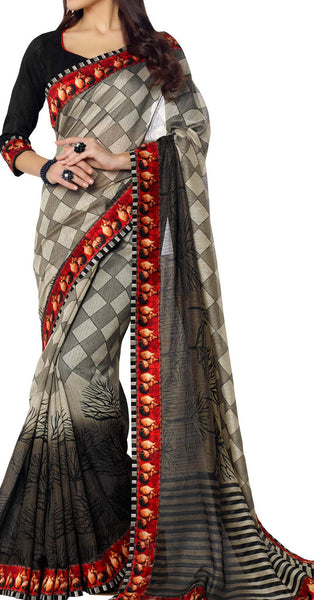 Saptrangi Digital Printed Organic Linen Latest Trend white and Pink Saree