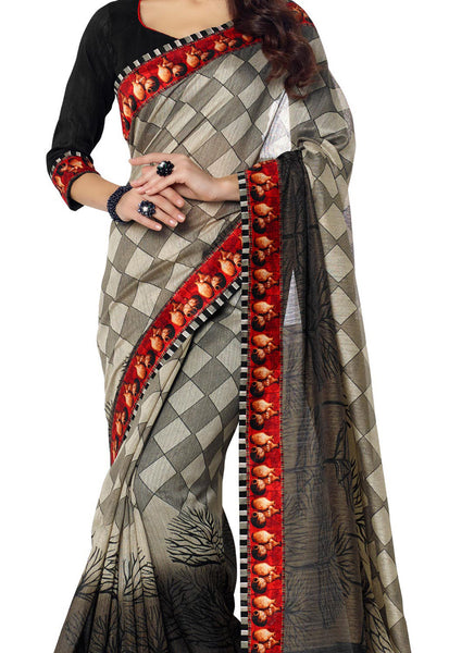 Saptrangi Digital Printed Organic Linen Latest Trend white and Pink Saree
