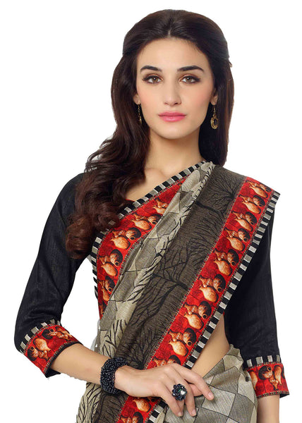 Saptrangi Digital Printed Organic Linen Latest Trend white and Pink Saree