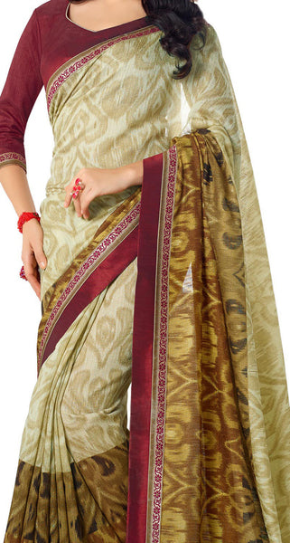 Saptrangi Digital Printed Organic Linen Latest Trend Grey and Black Saree