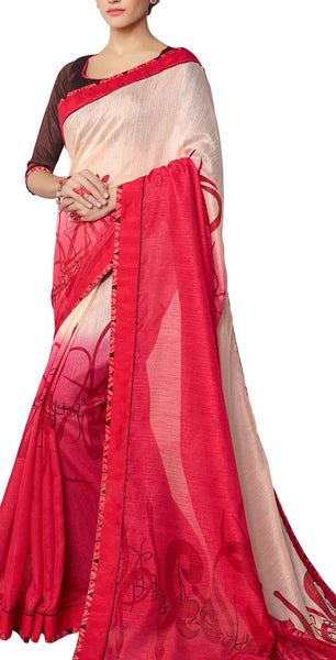 Saptrangi Digital Printed Organic Linen Latest Trend Beige and Green Saree