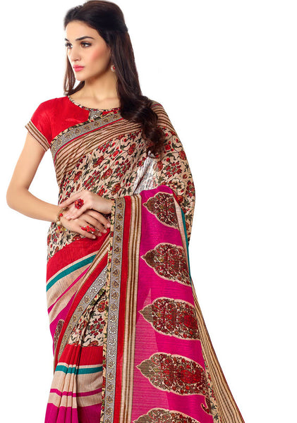 Saptrangi Digital Printed Organic Linen Latest Trend Yellow and Marroon Saree