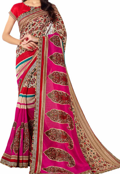 Saptrangi Digital Printed Organic Linen Latest Trend Yellow and Marroon Saree