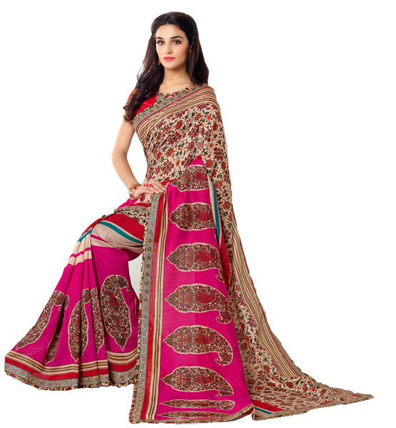 Saptrangi Digital Printed Organic Linen Latest Trend Yellow and Marroon Saree