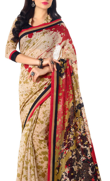 Saptrangi Digital Printed Organic Linen Latest Trend Beige and Pink Saree