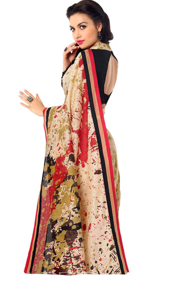 Saptrangi Digital Printed Organic Linen Latest Trend Beige and Pink Saree