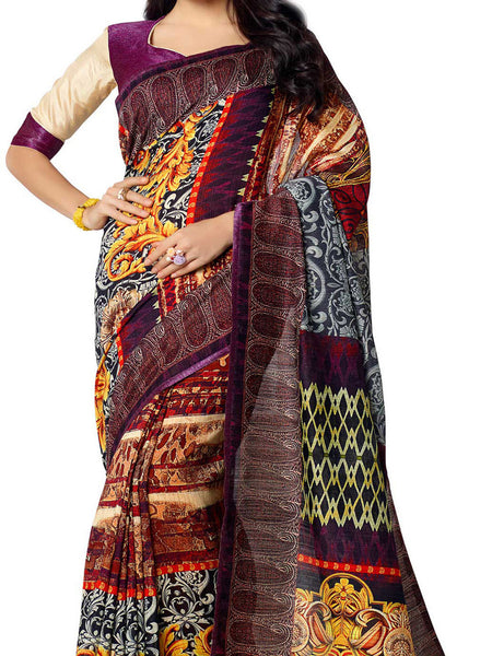 Saptrangi Digital Printed Organic Linen Latest Trend Multicolour and Beige Saree