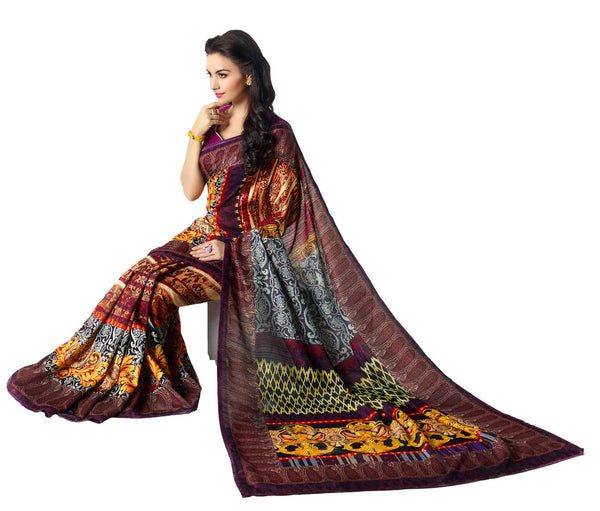 Saptrangi Digital Printed Organic Linen Latest Trend Multicolour and Beige Saree