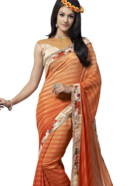 Saptrangi Digital Printed Pink and White Georgette Ethnic Wear Party Saree