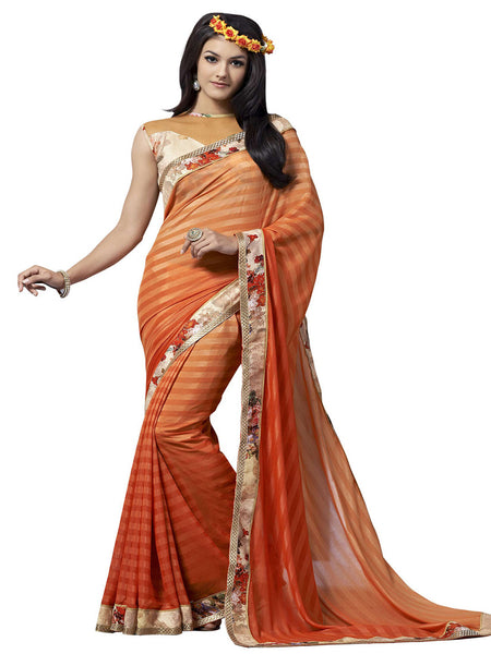 Saptrangi Digital Printed Pink and White Georgette Ethnic Wear Party Saree