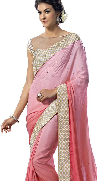 Saptrangi Digital Printed Orange and White Georgette Ethnic Wear Party Saree