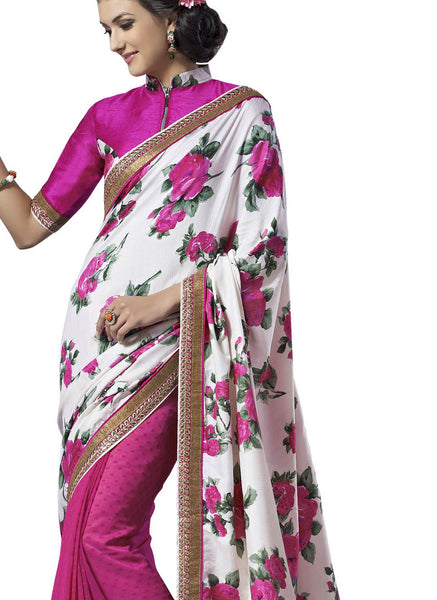 Saptrangi Digital Printed Green and Black Georgette Ethnic Wear Party Saree