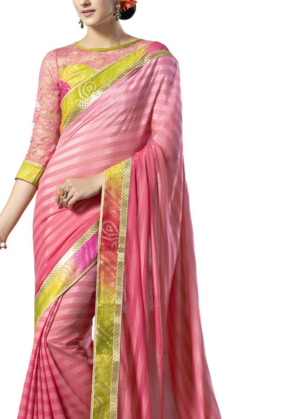 Saptrangi Digital Printed Pink  Georgette Ethnic Wear Party Saree